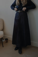 Load image into Gallery viewer, Navy Wash Denim Midi Skirt