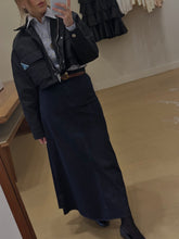 Load image into Gallery viewer, Navy Wash Denim Midi Skirt